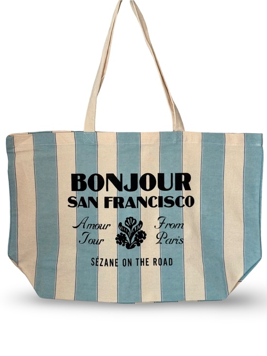 Sezane Handbags - SEZANE San Francisco Exclusive Striped Tote Bag Blue & Cream Cotton Canvas